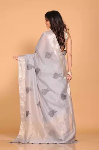 Cotton chendari embroidery saree (grey)