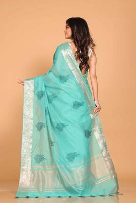 Cotton chendari embroidery saree (light green) 5