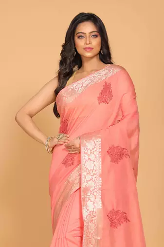 Cotton chendari embroidery saree (peach)