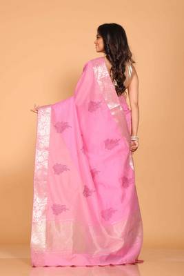 Cotton chendari embroidery saree (pink) 4