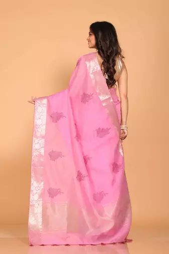Cotton chendari embroidery saree (pink)