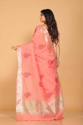Cotton chendari embroidery saree (peach) 4