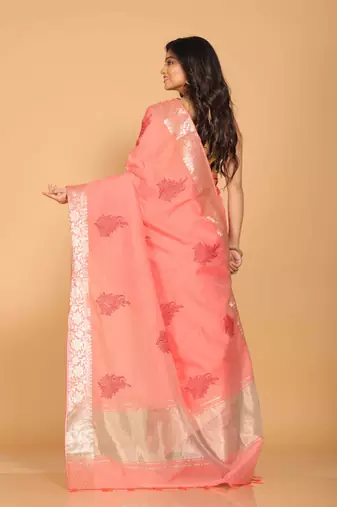 Cotton chendari embroidery saree (peach)