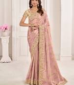 Baby Pink Viscose Resham Embroidery Party Wear Designer Saree