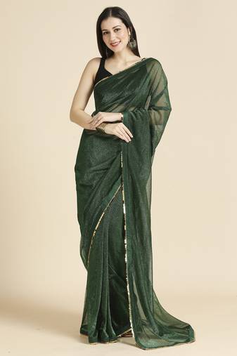 Green Fancy Fabric Sequins Work Party Wear Designer Saree