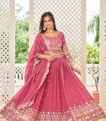 Riya Sadi Faux Georgette Heavy Embroidery Sequence Work with Belt Lehenga Choli with Dupatta