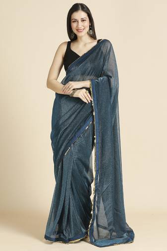 Teal Fancy Fabric Sequins Work Party Wear Designer Saree