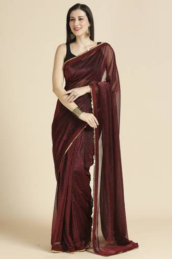 Maroon Fancy Fabric Sequins Work Party Wear Designer Saree