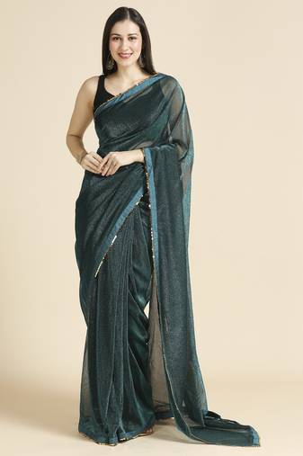 Dark Green Fancy Fabric Sequins Work Party Wear Designer Saree