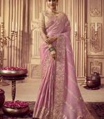 Pink Viscose Resham Embroidery Party Wear Designer Saree