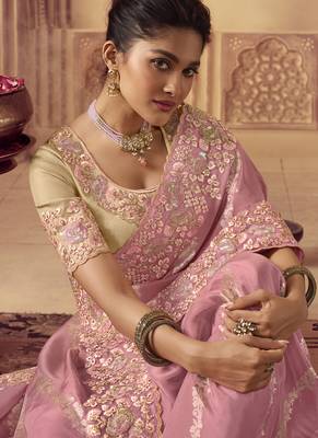 Pink Viscose Resham Embroidery Party Wear Designer Saree 2