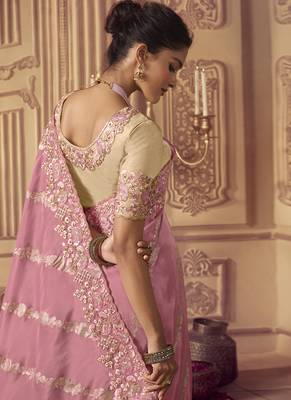 Pink Viscose Resham Embroidery Party Wear Designer Saree 3