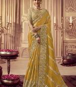 Mustard Viscose Resham Embroidery Party Wear Designer Saree