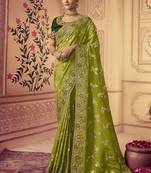 Lime Viscose Resham Embroidery Party Wear Designer Saree