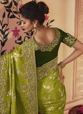 Lime Viscose Resham Embroidery Party Wear Designer Saree 3