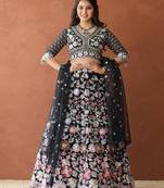Black Heavy embroidered lehenga choli with dupatta for womens (set of 3)