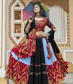 SKY BLUE THREAD EMBROIDERED WITH MIRROR WORK VISCOSE RAYON TRADITIONAL NAVRATRI GARBA FESTIVAL STITCHED LEHENGA CHOLI