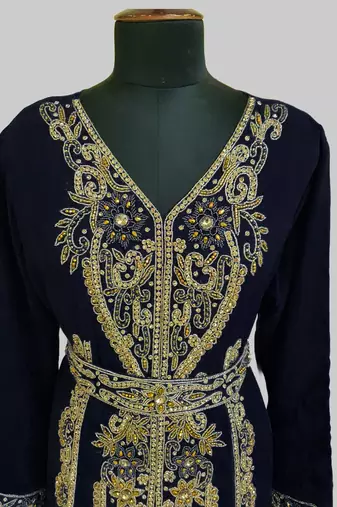 Black color Full Sleeves Handmade Moroccan Kaftan