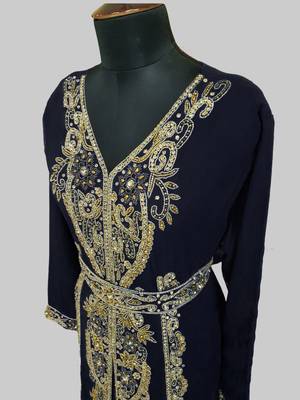 Black color Full Sleeves Handmade Moroccan Kaftan 4