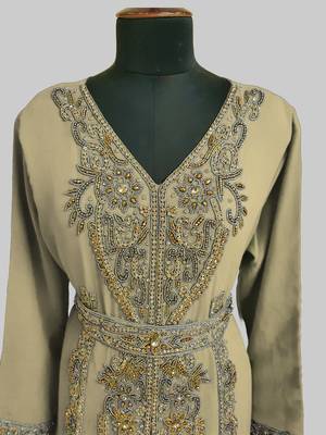 Beige color Full Sleeves Handmade Moroccan Kaftan 2