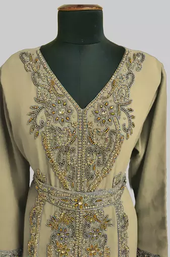 Beige color Full Sleeves Handmade Moroccan Kaftan
