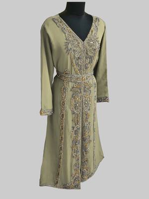 Beige color Full Sleeves Handmade Moroccan Kaftan 3