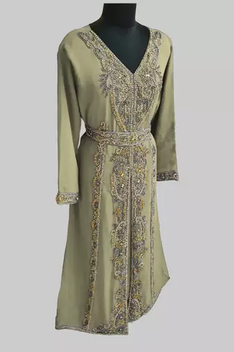 Beige color Full Sleeves Handmade Moroccan Kaftan