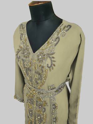 Beige color Full Sleeves Handmade Moroccan Kaftan 4