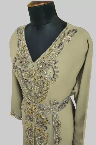 Beige color Full Sleeves Handmade Moroccan Kaftan