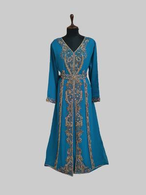 Cyan color Full Sleeves Handmade Moroccan Kaftan 1