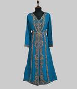 Cyan color luxurious Full Sleeves Handmade Moroccan Kaftan.