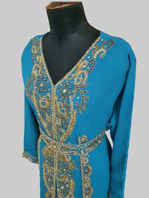 Cyan color Full Sleeves Handmade Moroccan Kaftan 4