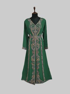 Dark Green color Full Sleeves Handmade Moroccan Kaftan 1
