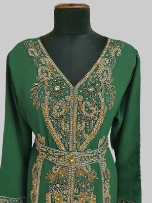 Dark Green color Full Sleeves Handmade Moroccan Kaftan 2