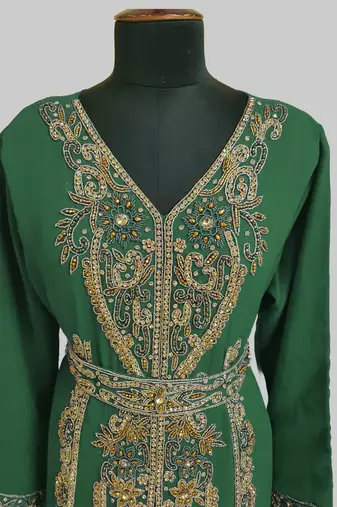 Dark Green color Full Sleeves Handmade Moroccan Kaftan