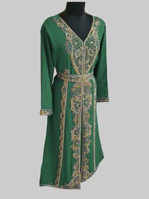 Dark Green color Full Sleeves Handmade Moroccan Kaftan 3