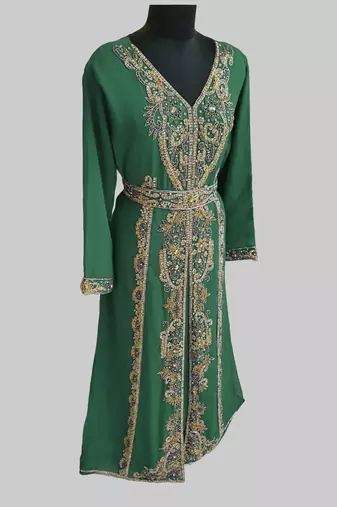 Dark Green color Full Sleeves Handmade Moroccan Kaftan