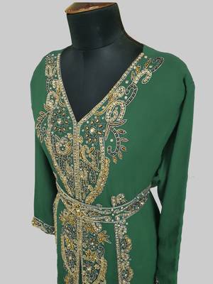 Dark Green color Full Sleeves Handmade Moroccan Kaftan 4