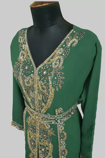 Dark Green color Full Sleeves Handmade Moroccan Kaftan