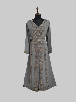 Grey color Full Sleeves Handmade Moroccan Kaftan 1