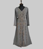 Grey color luxurious Full Sleeves Handmade Moroccan Kaftan.