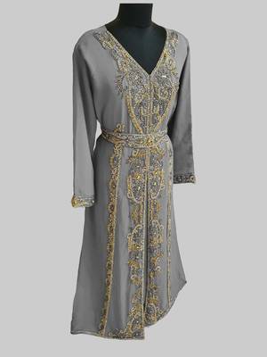 Grey color Full Sleeves Handmade Moroccan Kaftan 3