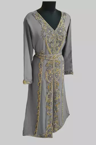 Grey color Full Sleeves Handmade Moroccan Kaftan