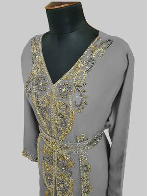Grey color Full Sleeves Handmade Moroccan Kaftan 4
