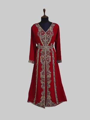Maroon color Full Sleeves Handmade Moroccan Kaftan 1