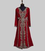 Maroon color luxurious Full Sleeves Handmade Moroccan Kaftan.