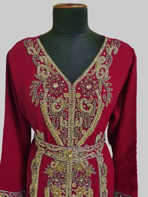 Maroon color Full Sleeves Handmade Moroccan Kaftan 2