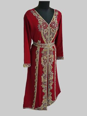 Maroon color Full Sleeves Handmade Moroccan Kaftan 3