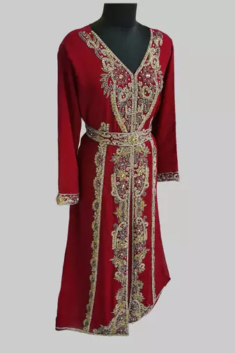 Maroon color Full Sleeves Handmade Moroccan Kaftan