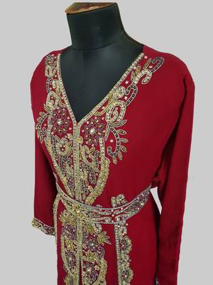 Maroon color Full Sleeves Handmade Moroccan Kaftan 4